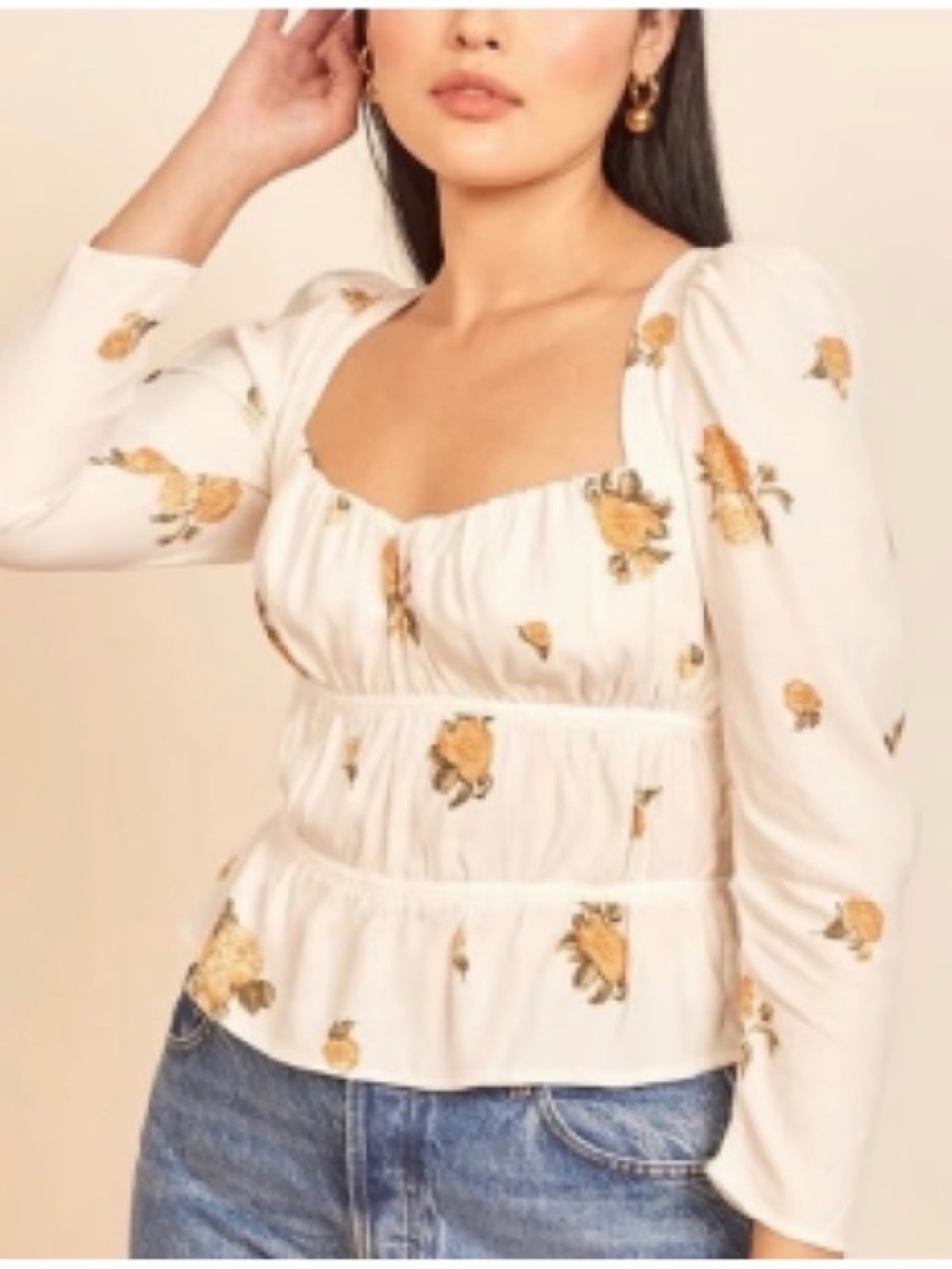 Reformation Plath in Constance Cream Floral Blouse Size Small Sweetheart